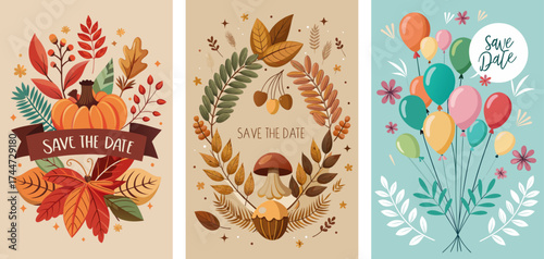 Save the date invitation card, elegant designs, autumn and spring seasonal vibe