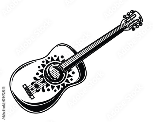 mexican guitar black shape icon silhouette vector flat illustration design on white background