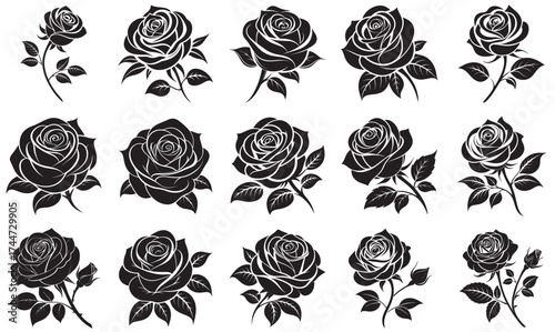 Classic Rose Silhouettes – Elegant Black Floral Vector Pack
