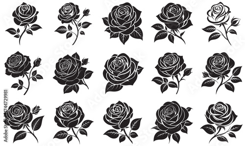 Floral Design Elements – Black Rose Silhouette Vector Collection