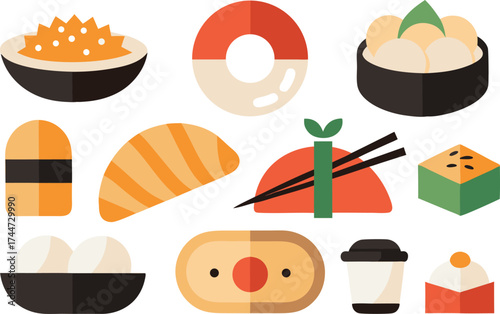 Asian food vector collection sushi ramen dumplings delicious illustrations scalable eps icon