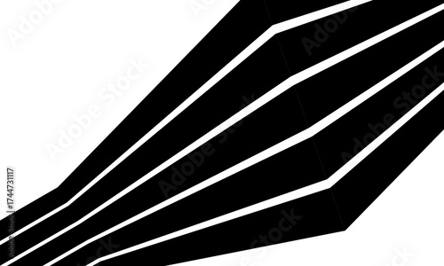 Black on white abstract perspective line stripes with 3d dimensional effect isolated on white. Modern design