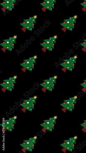 Christmas tree seamless pattern animation with black background abstract