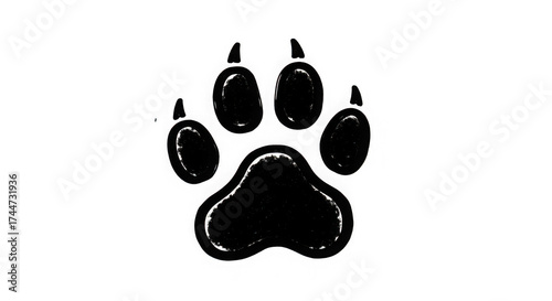 Black paw print on a transparent background, animal track, isolated on transparent background