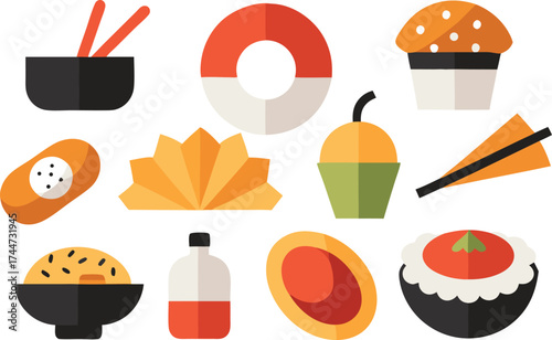 Asian food vector collection sushi ramen dumplings delicious japanese delicacies scalable eps