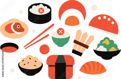 Vibrant asian food vector collection 200 sushi ramen dumplings eps scalable illustration