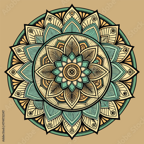 Floral mandala design with intricate details and calming color palette