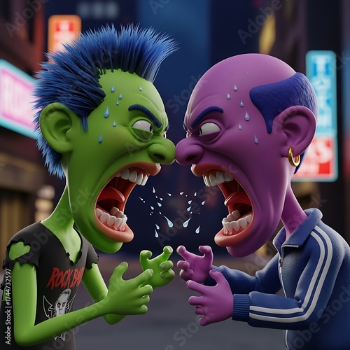 Cartoonish Confrontation - A Street Argument in Vivid Detail.