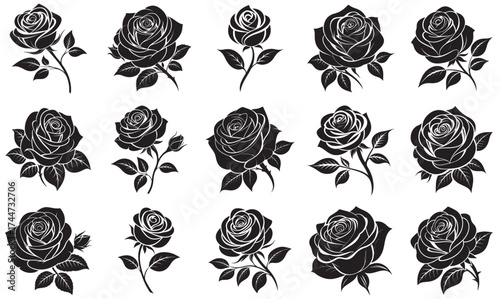 Roses Vector Set – Black Floral Silhouette Illustrations