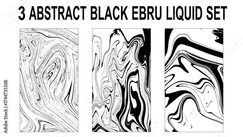 
Luxury black & white ART in Eastern style. Natural Pattern set. The ancient art of Japanese marbling. Gouache painting- can be used as a trendy background.