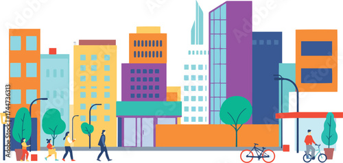 Colorful Countryside Landscape. Modern Cityscape with Buildings
