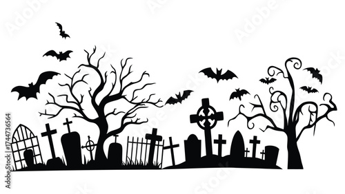 Untitled-2 Spooky Graveyard Halloween Silhouette Vector