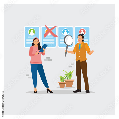 Businessman HR choose Redundancy Employee by Reviewing Performance Data.
