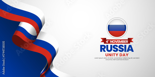 Russia unity day banner background 4th november design element with waving ribbon flag
