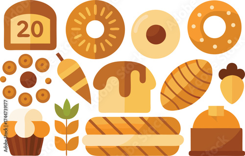 Bakery items bundle 200 vector bread cakes donuts and pastries scalable eps illustration
