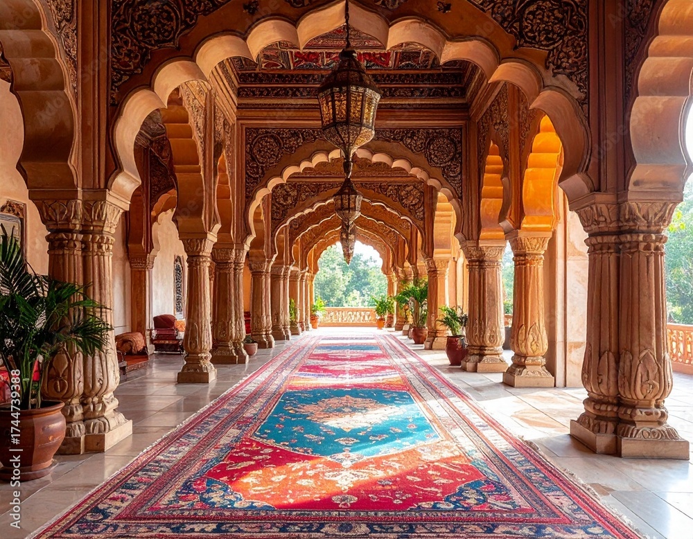 Obraz premium Traditional Indian Palace Interior with Carved Arches