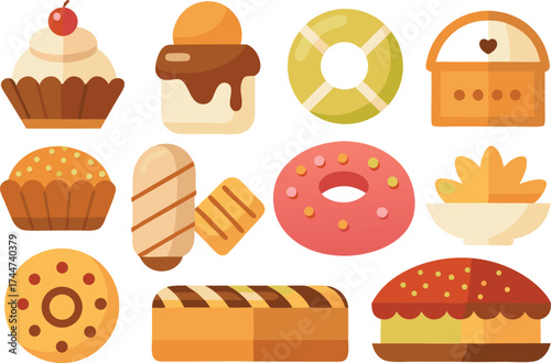 Bakery items bundle vector graphics bread cakes doughnuts pastries and sweets illustration pack