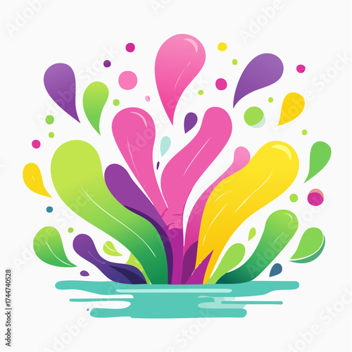 colorful water splash in vibrant shades of green, purple, yellow, and pink
