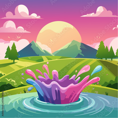 colorful water splash in vibrant shades of green, purple, yellow, and pink