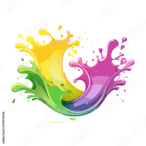 colorful water splash in vibrant shades of green, purple, yellow, and pink