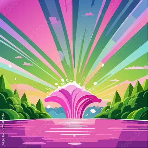 colorful water splash in vibrant shades of green, purple, yellow, and pink