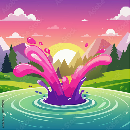 colorful water splash in vibrant shades of green, purple, yellow, and pink