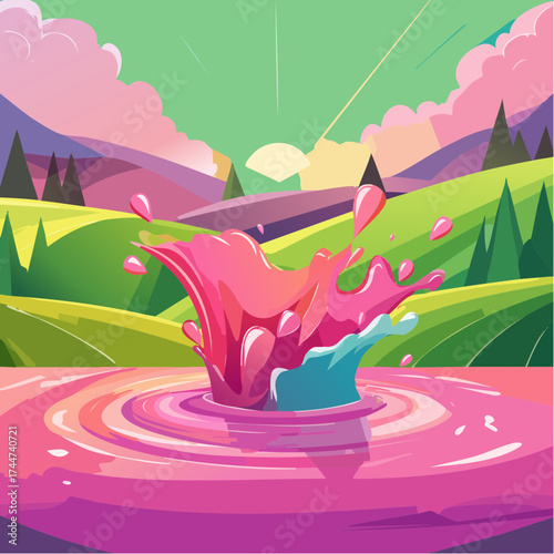 colorful water splash in vibrant shades of green, purple, yellow, and pink
