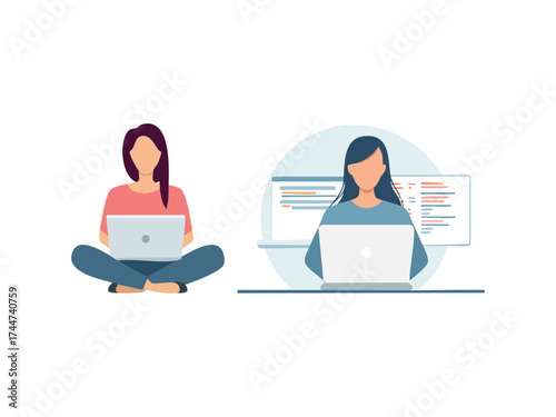 Minimalist silhouette of coder with laptop