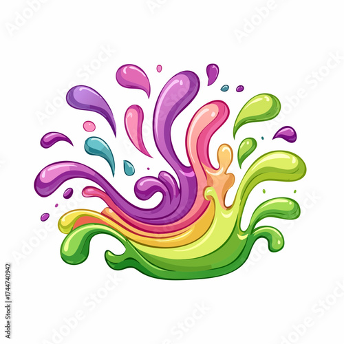 colorful water splash in vibrant shades of green, purple, yellow, and pink