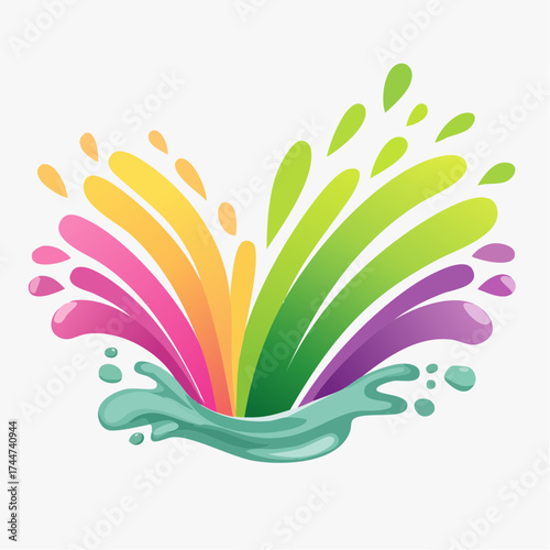 colorful water splash in vibrant shades of green, purple, yellow, and pink