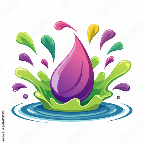 colorful water splash in vibrant shades of green, purple, yellow, and pink