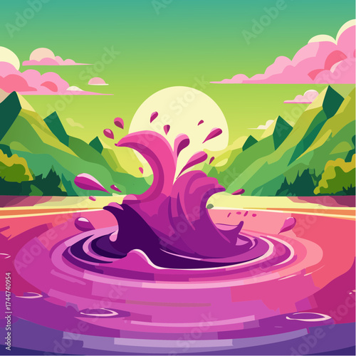 colorful water splash in vibrant shades of green, purple, yellow, and pink