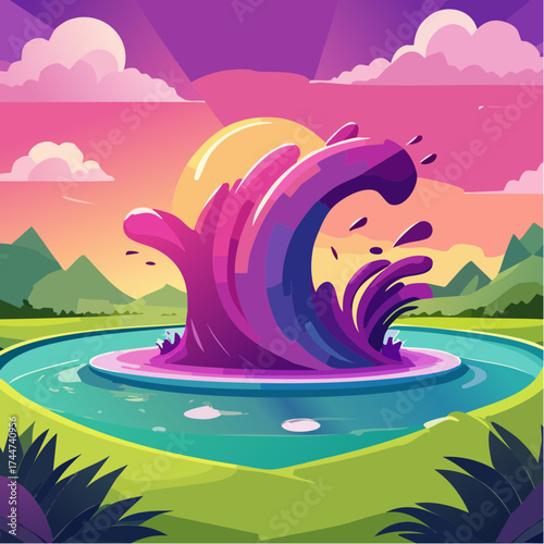 colorful water splash in vibrant shades of green, purple, yellow, and pink