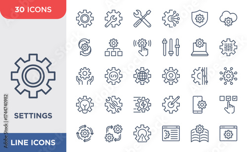 Simple set of Settings icon set. Contains such Icons as Devices, Smartphone, Tools, Gear. Editable strokes
