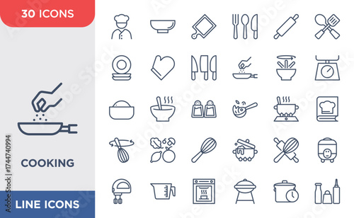 Simple set of Cooking icon set. Contains such Icons as Spoon, Plate, Fork, Stove, Plate. Editable strokes