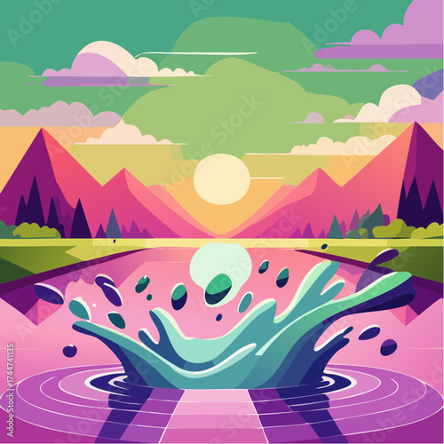 colorful water splash in vibrant shades of green, purple, yellow, and pink