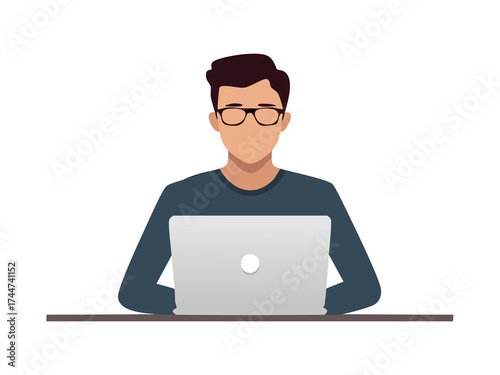 Vector minimalist silhouette of coder with laptop