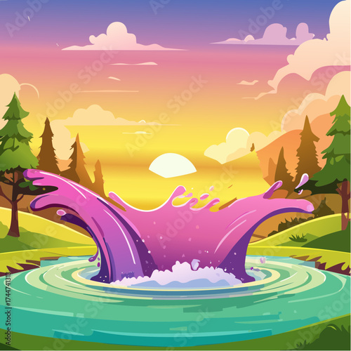colorful water splash in vibrant shades of green, purple, yellow, and pink