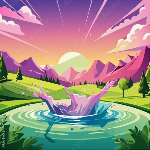 colorful water splash in vibrant shades of green, purple, yellow, and pink