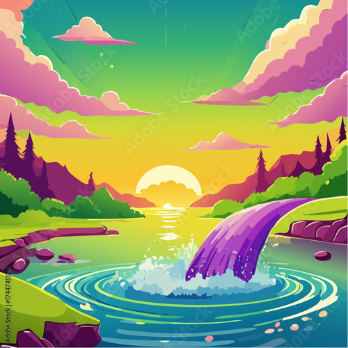colorful water splash in vibrant shades of green, purple, yellow, and pink