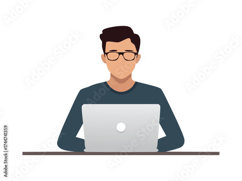 Vector minimalist silhouette of coder with laptop