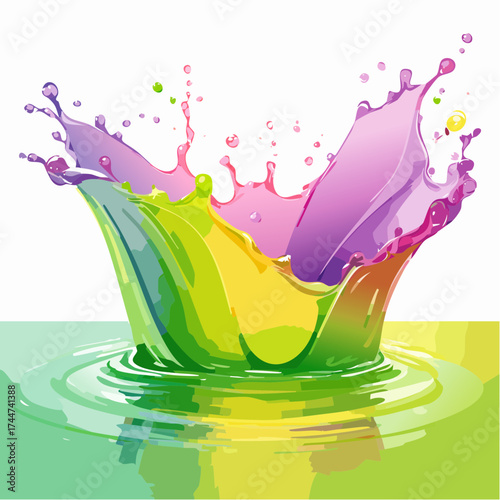 colorful water splash in vibrant shades of green, purple, yellow, and pink