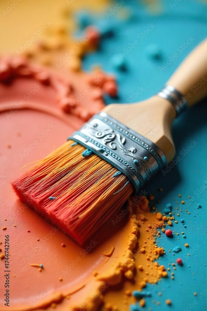 Fototapeta premium Close-up of Ornate Paintbrush Ready for Artistic DIY Home Decor Project