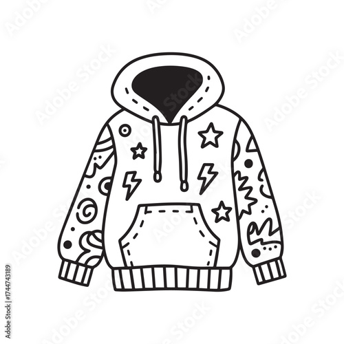 Cozy Hoodie Line Art with Fun Creative Pattern Designs. 