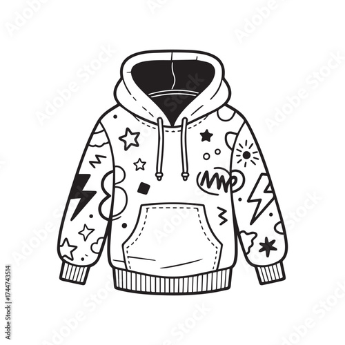 Cozy Hoodie Line Art with Fun Creative Pattern Designs. 