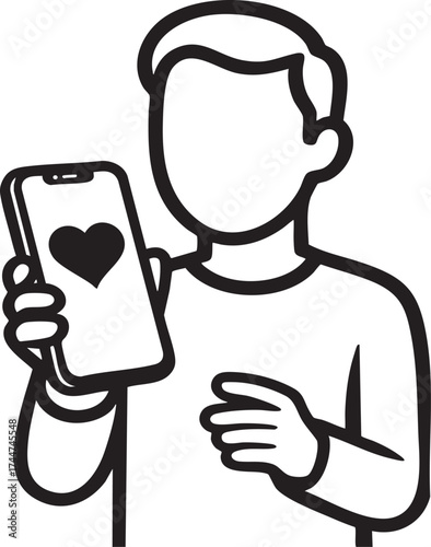 A Boy in Love Expressing Deep Affection with a Heart on His Smartphone