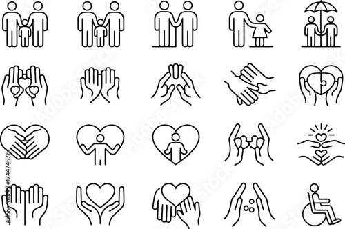 Vector art of family and care line icons