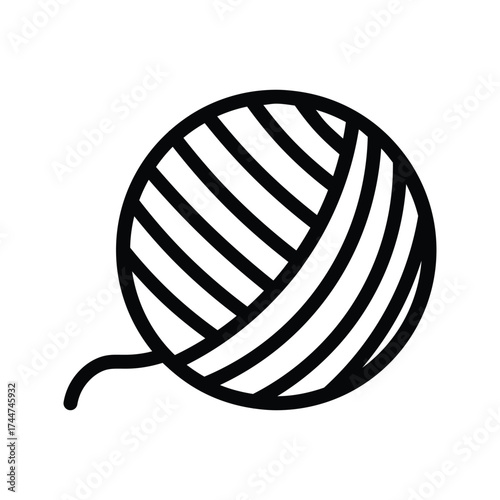 Ball of yarn with knitting needles line icon, knitting and handmade craft symbol, simple outline style on white background