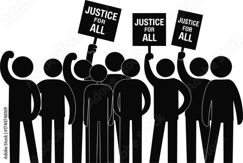 Crowd holding signs advocating for justice for all protest demonstration