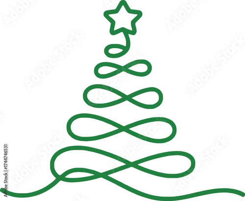 Stylized Green Thread Christmas Tree with Bright Star. Simple Festive Decoration for Winter Celebrations and Holiday Greetings.